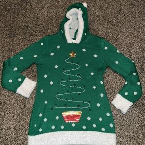 Sexy Christmas Holiday Green Polka Dot Christmas Tree Hoodie Sweater Sz L 11/13